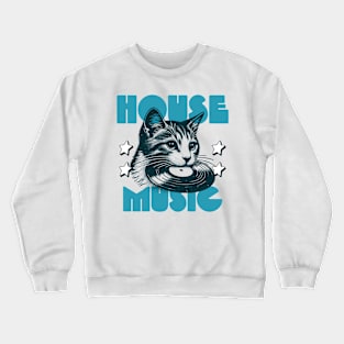 HOUSE MUSIC  - Cat bites Vinyl (Blue) Crewneck Sweatshirt